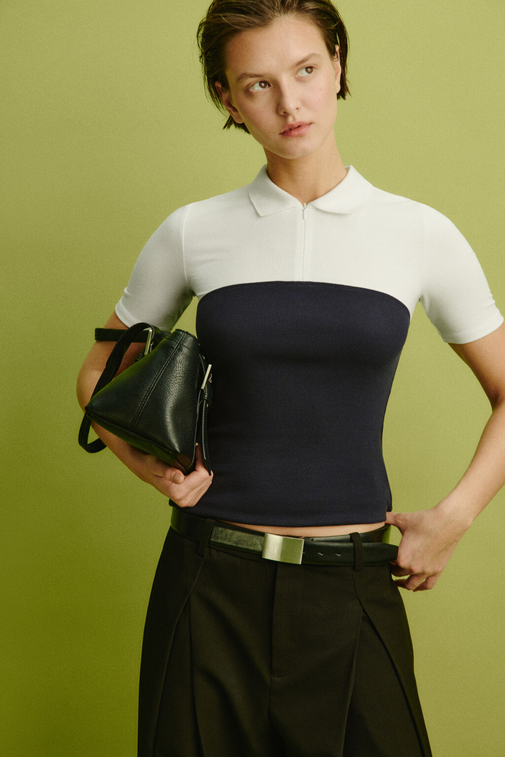 Футболка-поло на молнии с топом - цвет синий - 1