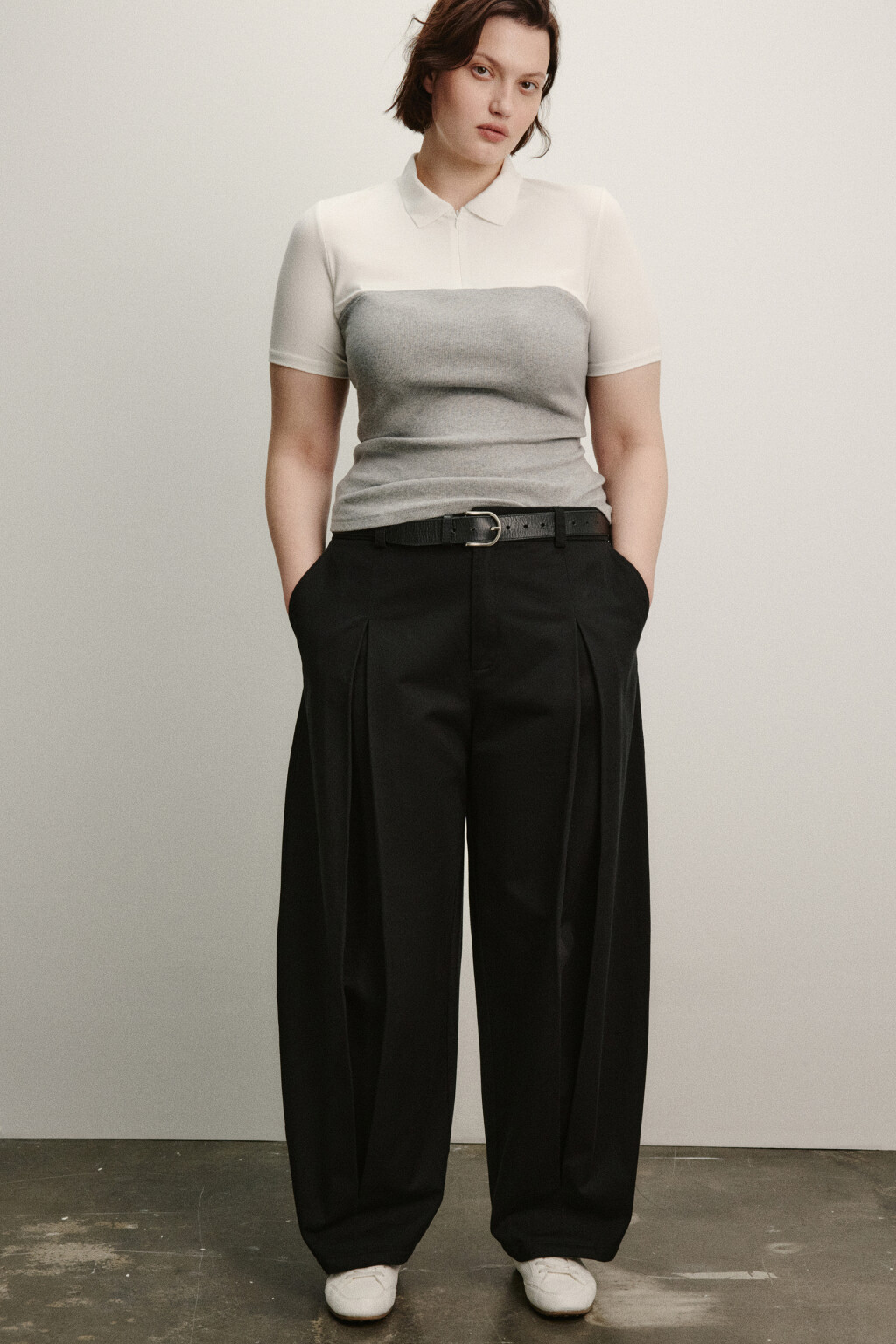 Футболка-поло на молнии с топом - цвет серый - 1