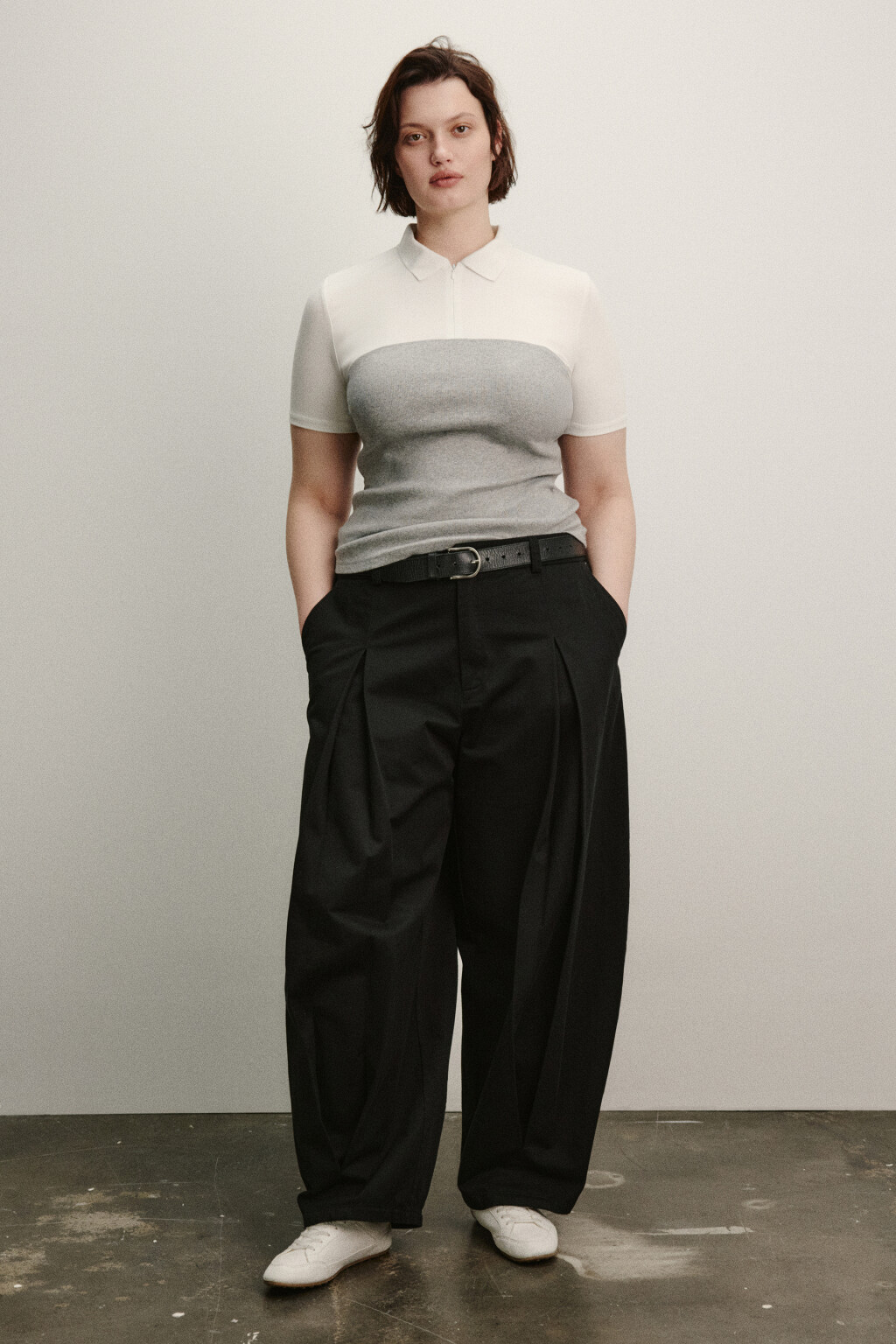 Футболка-поло на молнии с топом - цвет серый - 4