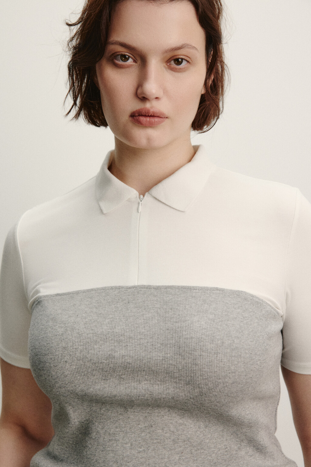 Футболка-поло на молнии с топом - цвет серый - 5