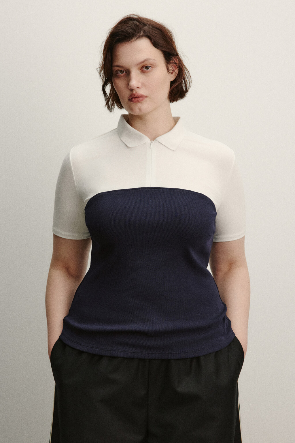 Футболка-поло на молнии с топом - цвет синий - 2