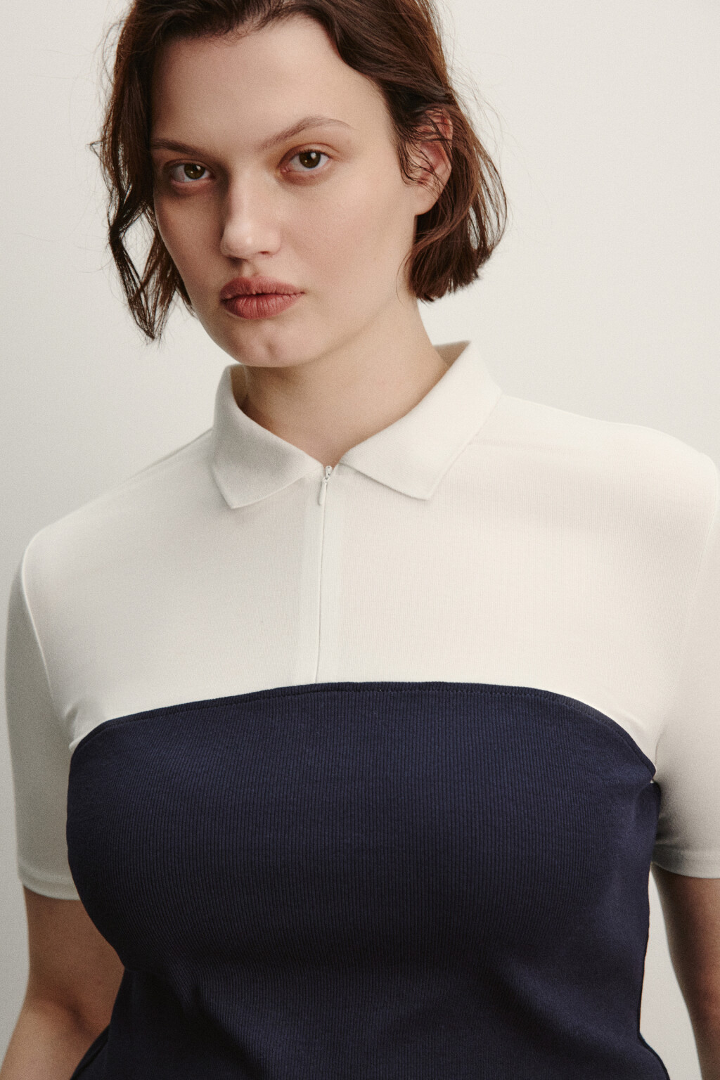 Футболка-поло на молнии с топом - цвет синий - 5