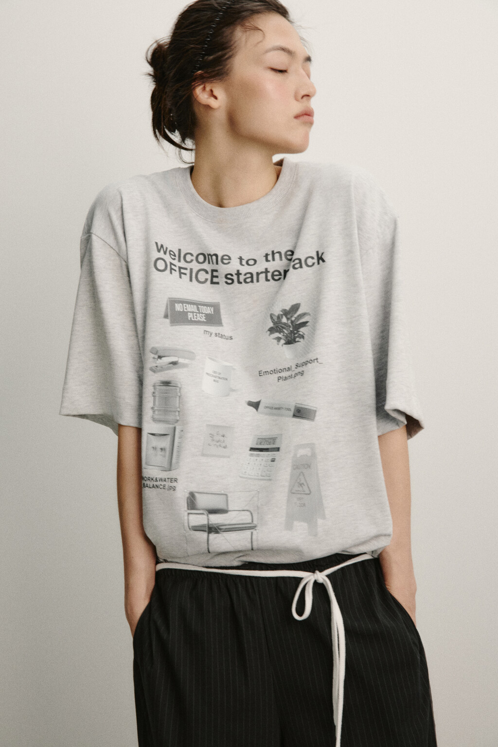 Футболка хлопковая оверсайз с принтом - цвет серый - 1