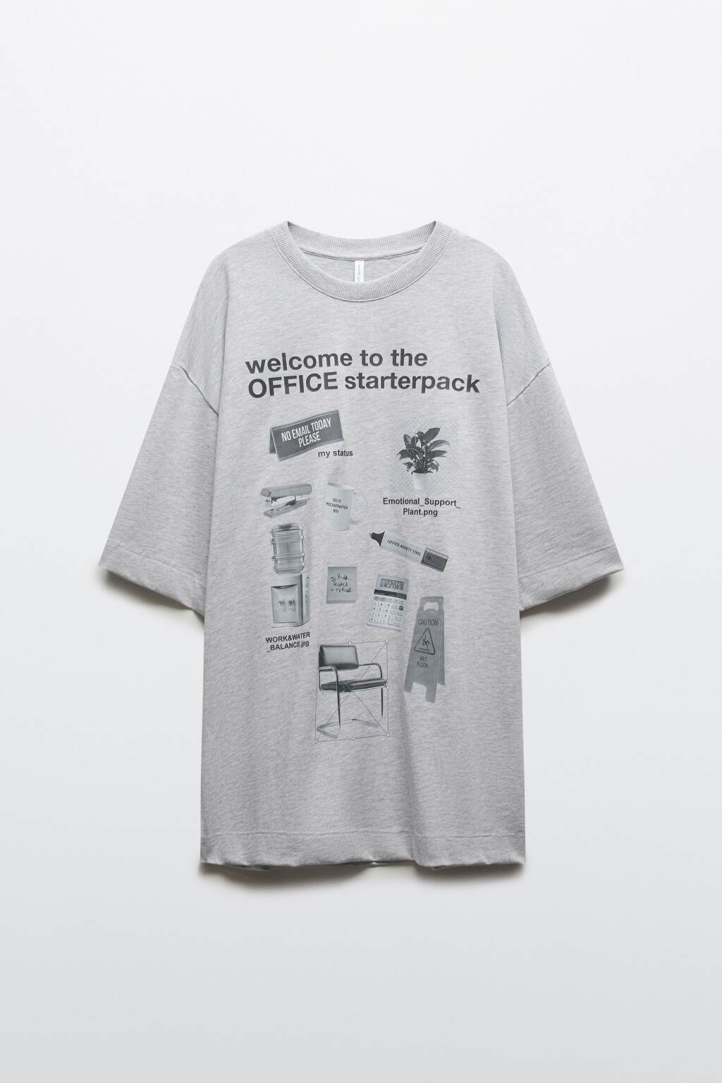 Футболка-хлопковая oversize с принтом - цвет серый - 1