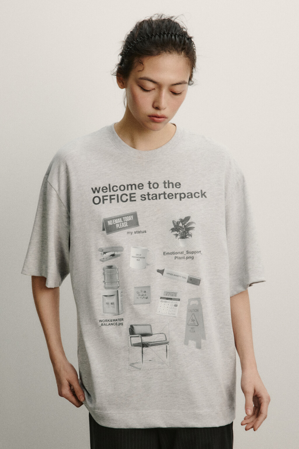 Футболка хлопковая оверсайз с принтом - цвет серый - 2