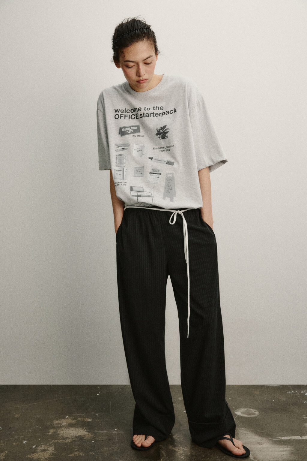 Футболка хлопковая оверсайз с принтом - цвет серый - 4