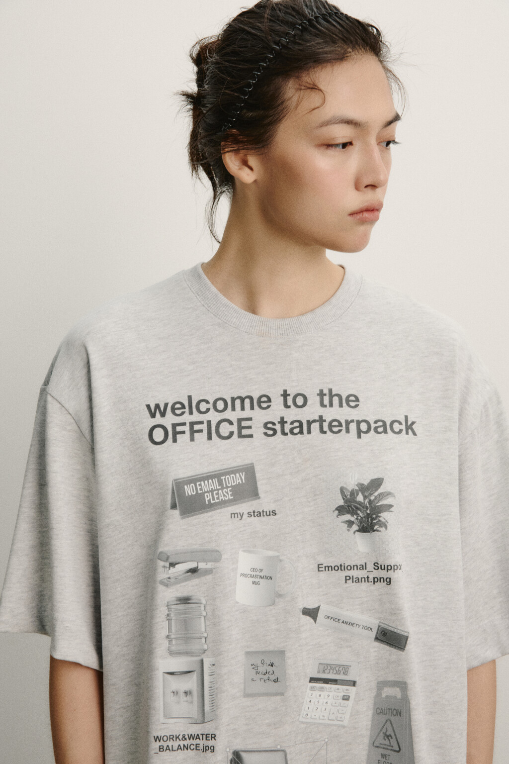 Футболка хлопковая оверсайз с принтом - цвет серый - 5