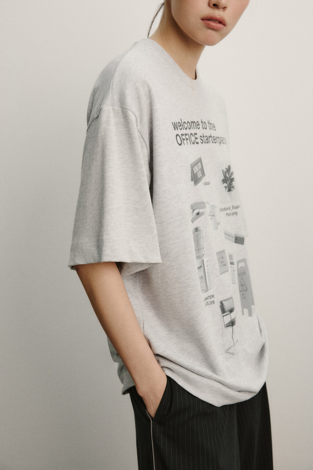 Футболка хлопковая оверсайз с принтом - цвет серый - 6