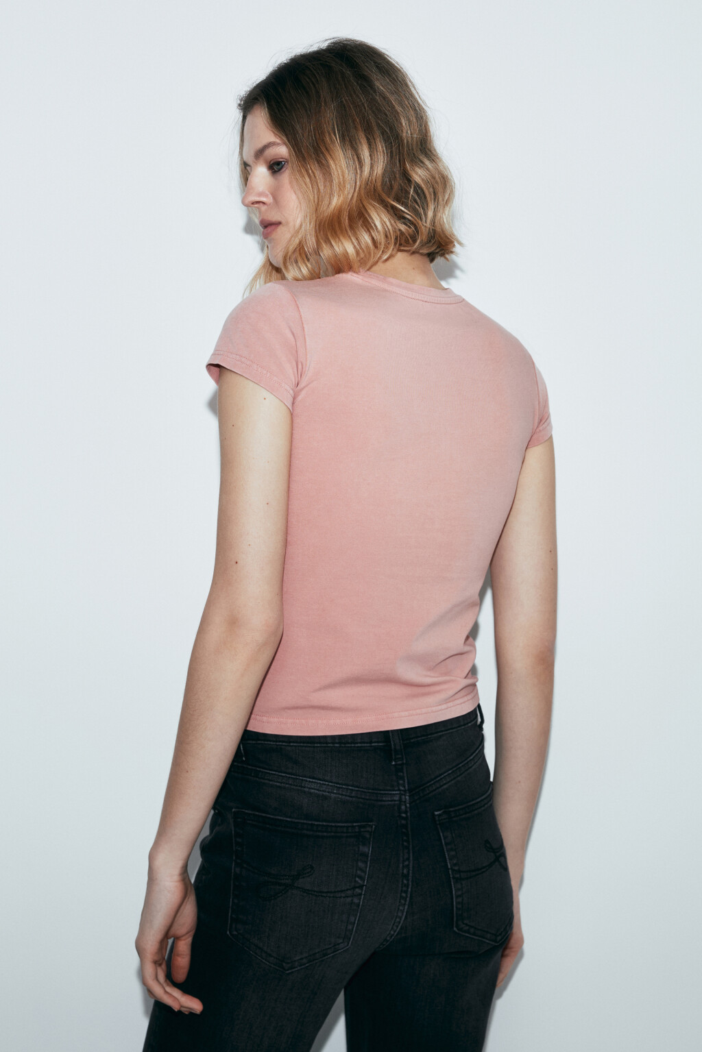 Футболка-топ хлопковая облегающая с принтом - цвет розовый - 4