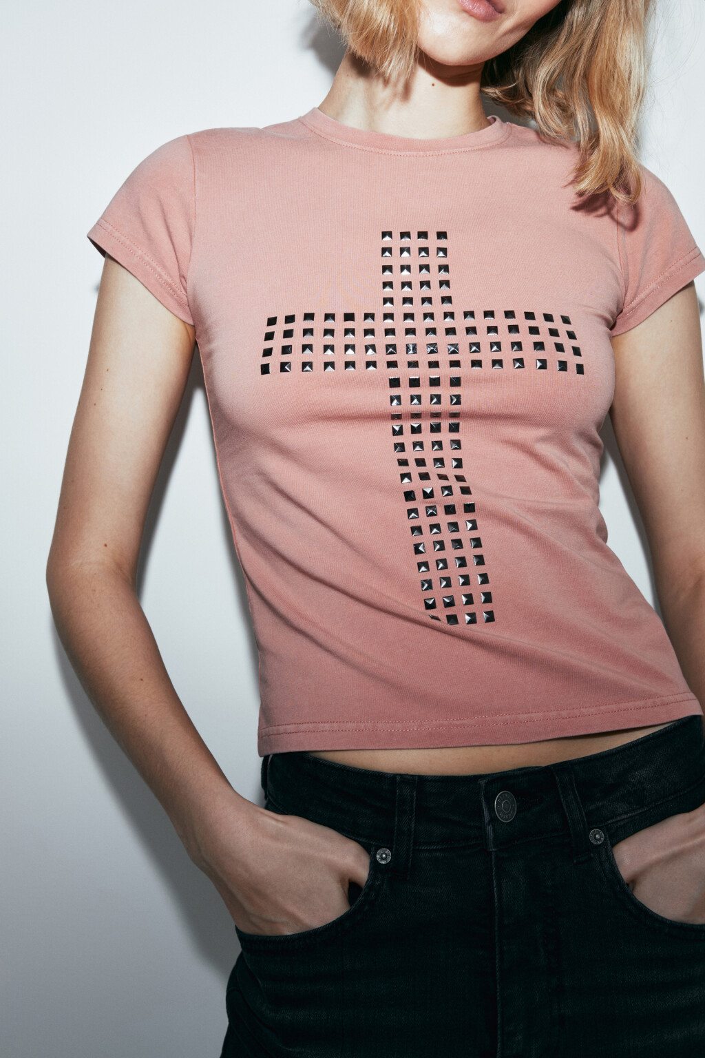 Футболка-топ хлопковая облегающая с принтом - цвет розовый - 6