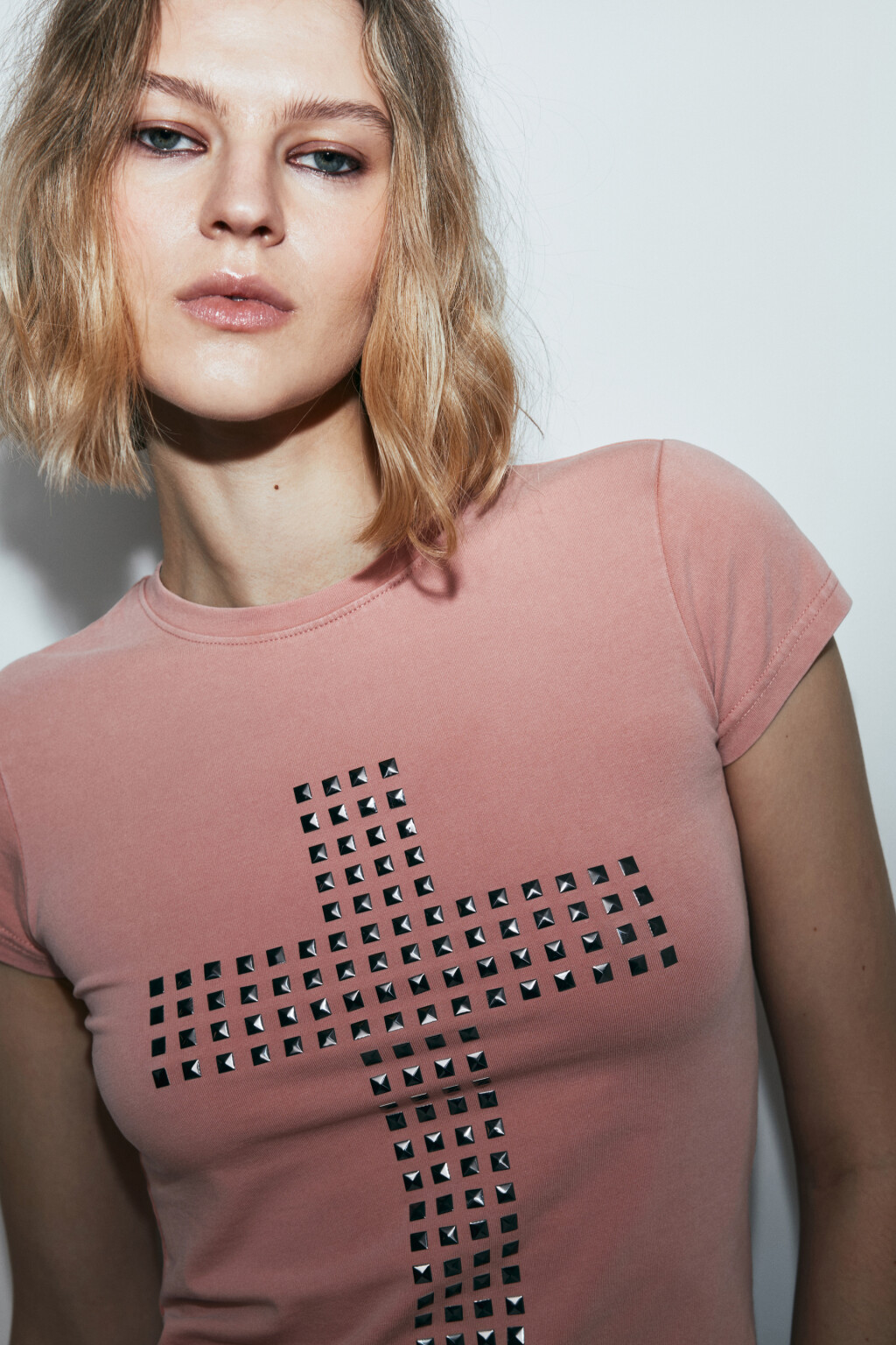 Футболка-топ хлопковая облегающая с принтом - цвет розовый - 7