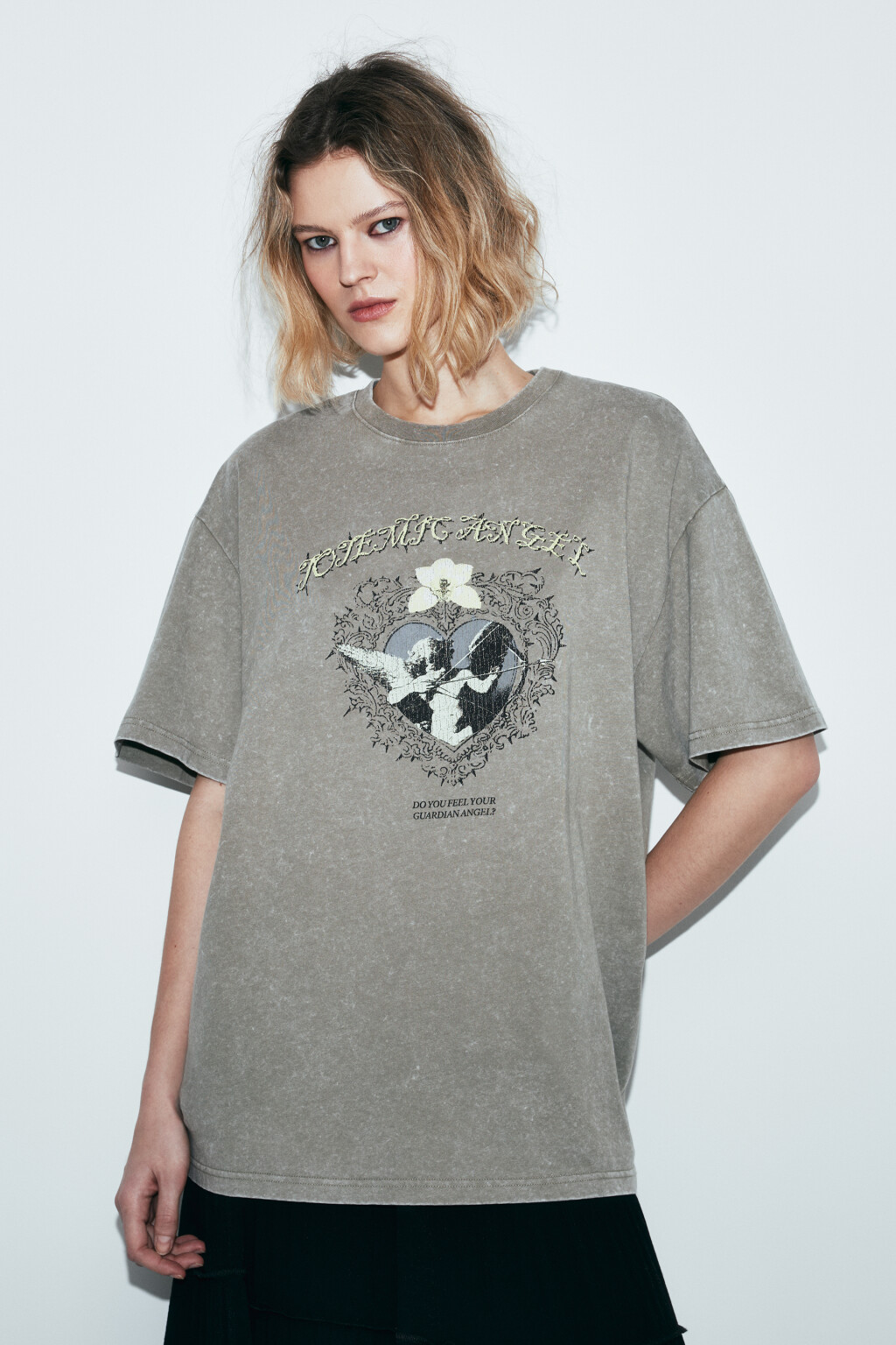 Футболка хлопковая oversize с принтом и варкой - цвет зеленый - 3