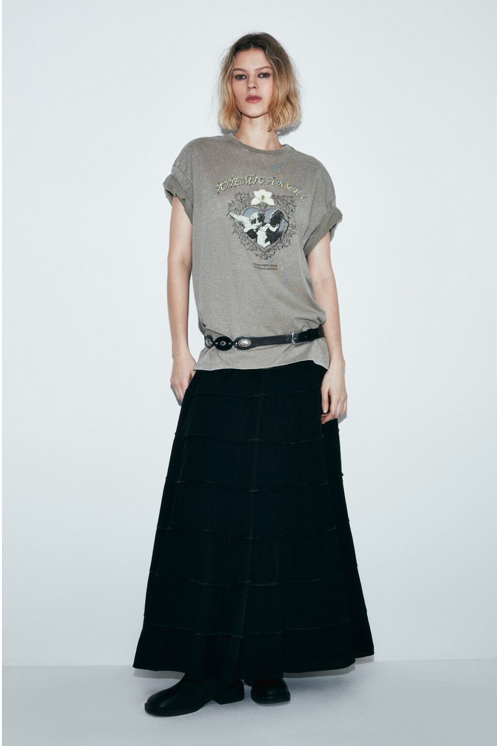 Футболка хлопковая oversize с принтом и варкой - цвет зеленый - 5