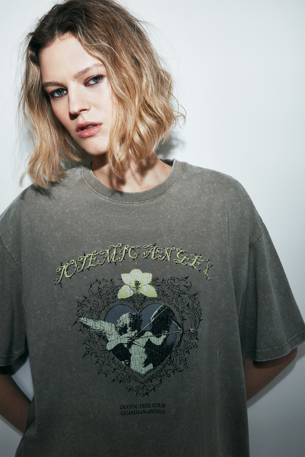 Футболка хлопковая oversize с принтом и варкой - цвет зеленый - 6