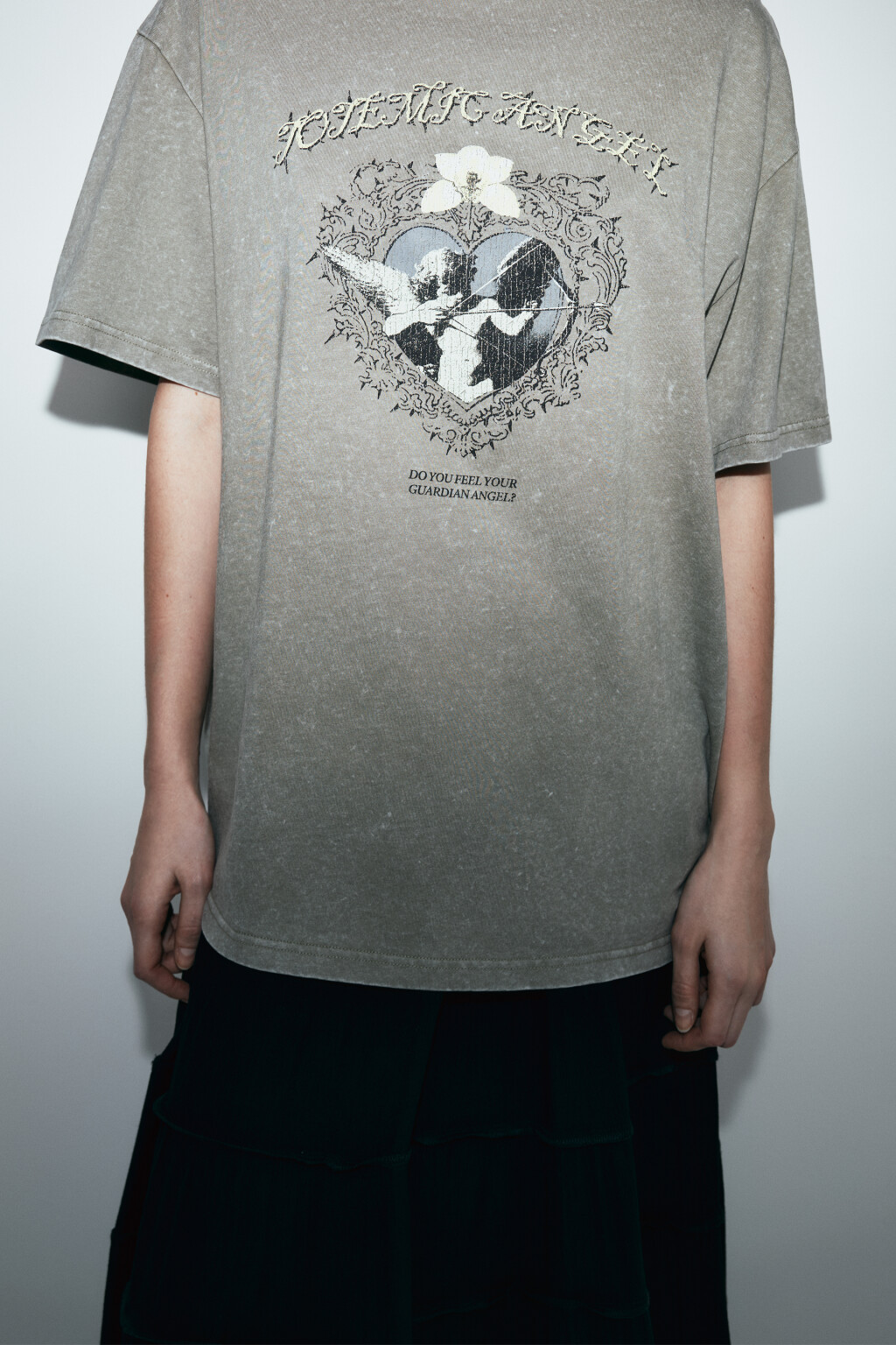 Футболка хлопковая oversize с принтом и варкой - цвет зеленый - 7