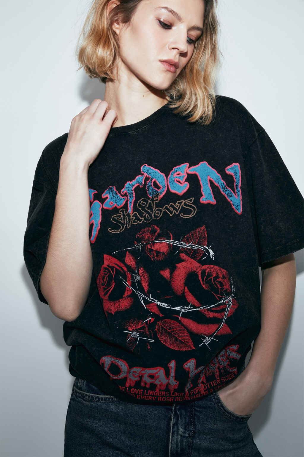 Футболка хлопковая oversize с принтом и варкой - цвет черный - 1