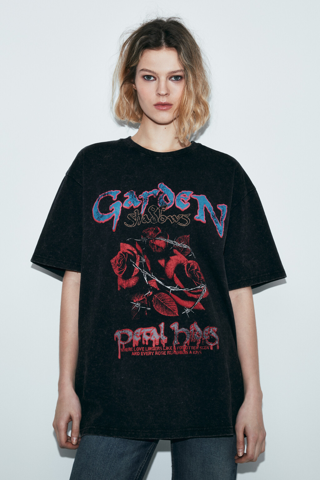 Футболка хлопковая oversize с принтом и варкой - цвет черный - 2