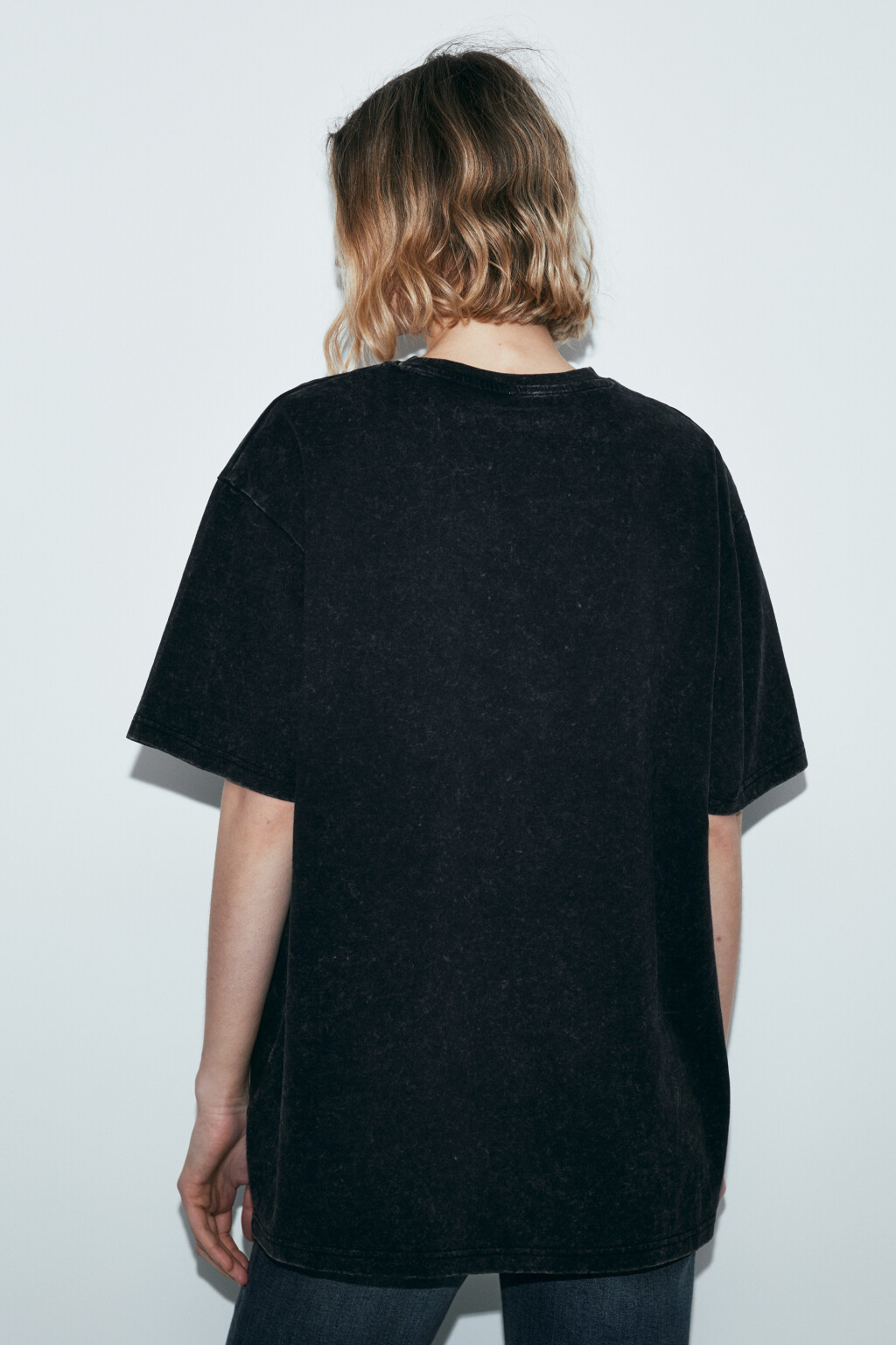 Футболка хлопковая oversize с принтом и варкой - цвет черный - 3