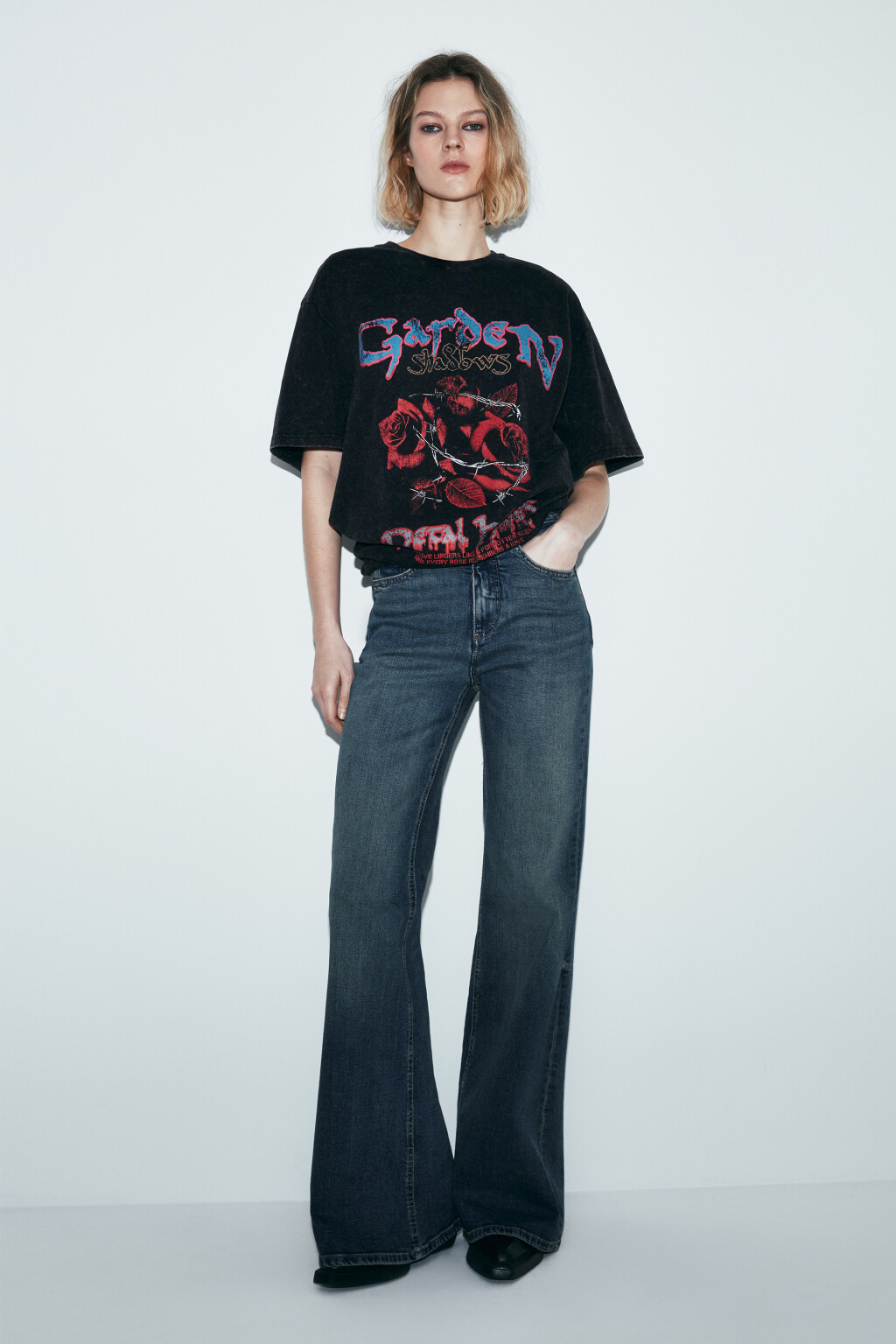 Футболка хлопковая oversize с принтом и варкой - цвет черный - 4