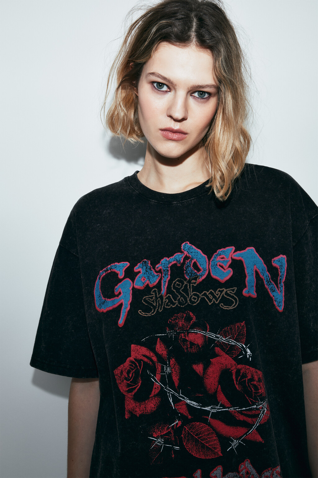 Футболка хлопковая oversize с принтом и варкой - цвет черный - 6