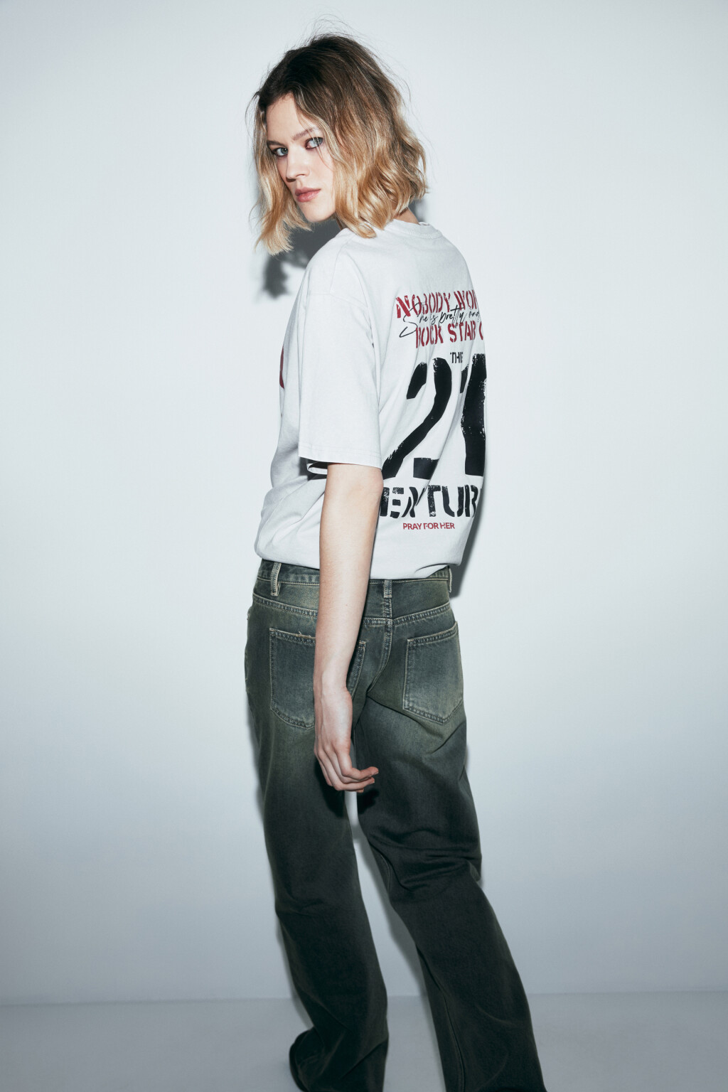 Футболка хлопковая oversize с принтом и варкой - цвет белый - 1