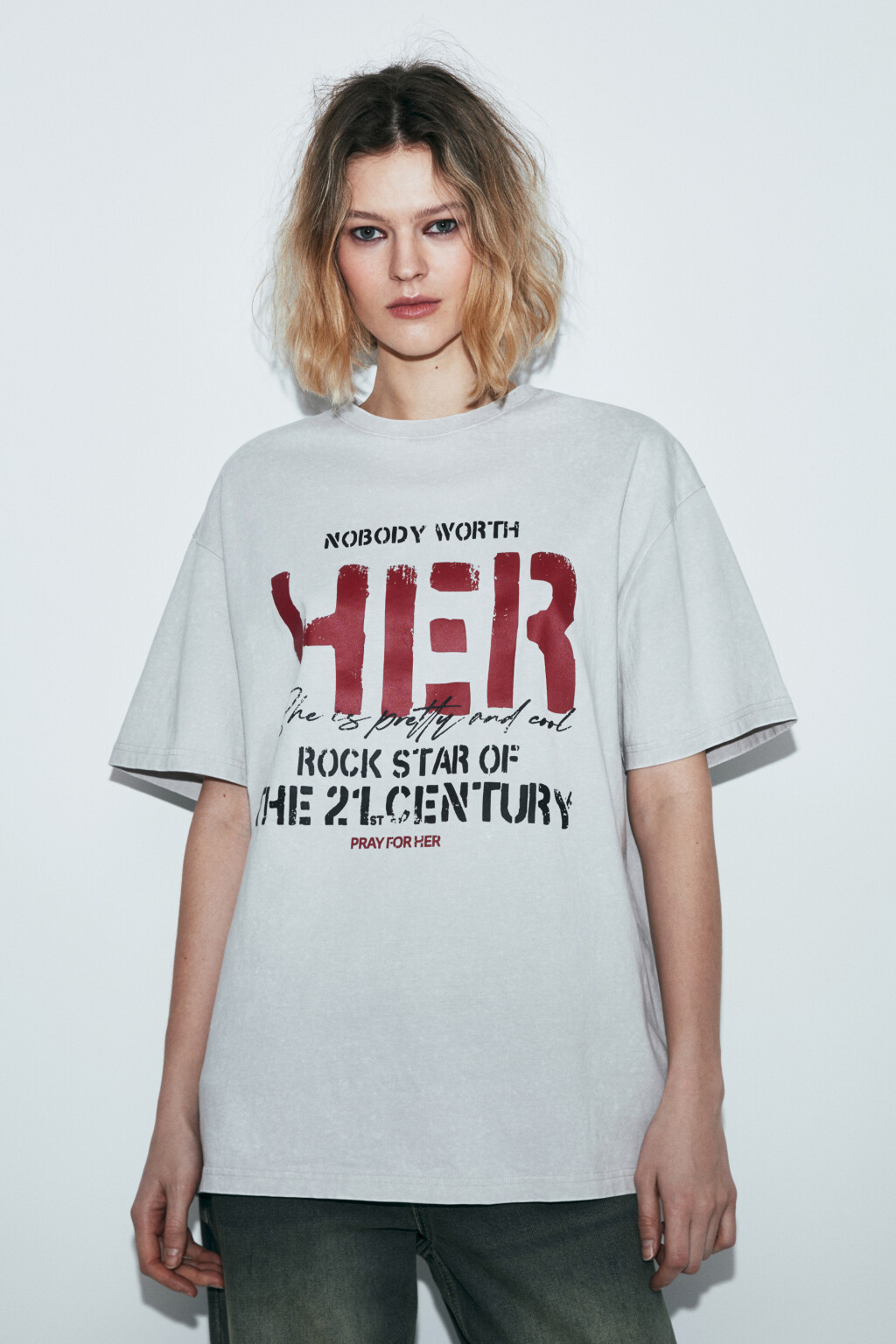 Футболка хлопковая oversize с принтом и варкой - цвет белый - 3