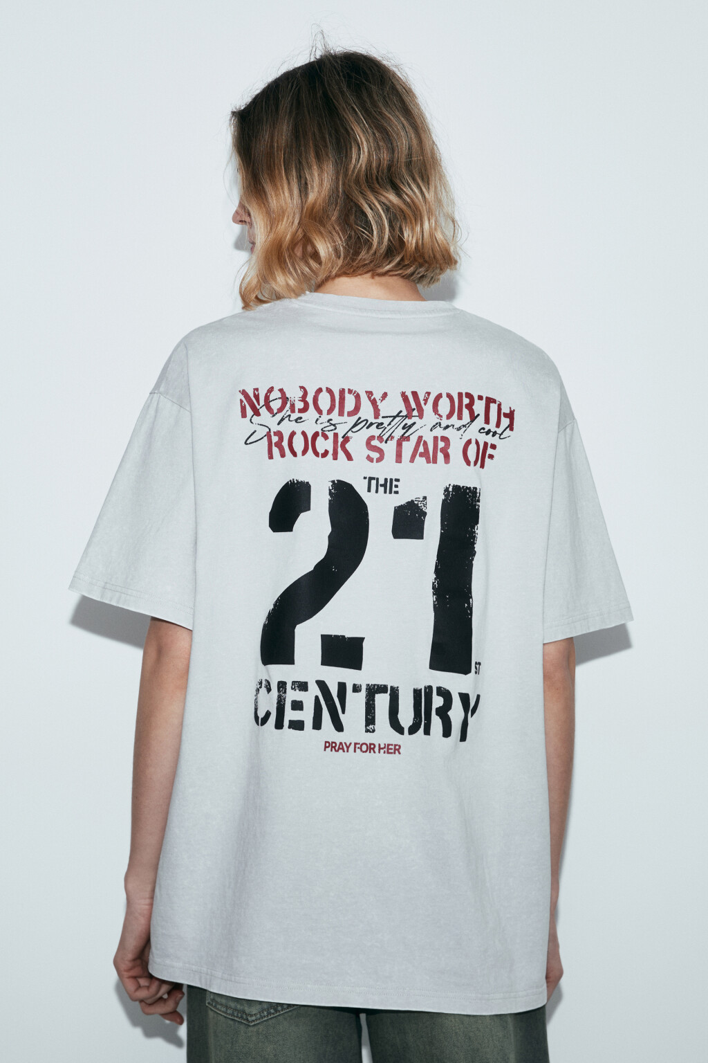 Футболка хлопковая oversize с принтом и варкой - цвет белый - 4