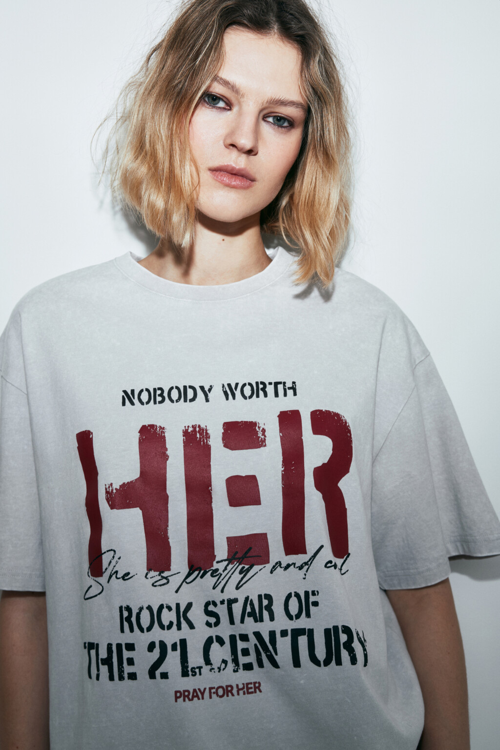 Футболка хлопковая oversize с принтом и варкой - цвет белый - 6