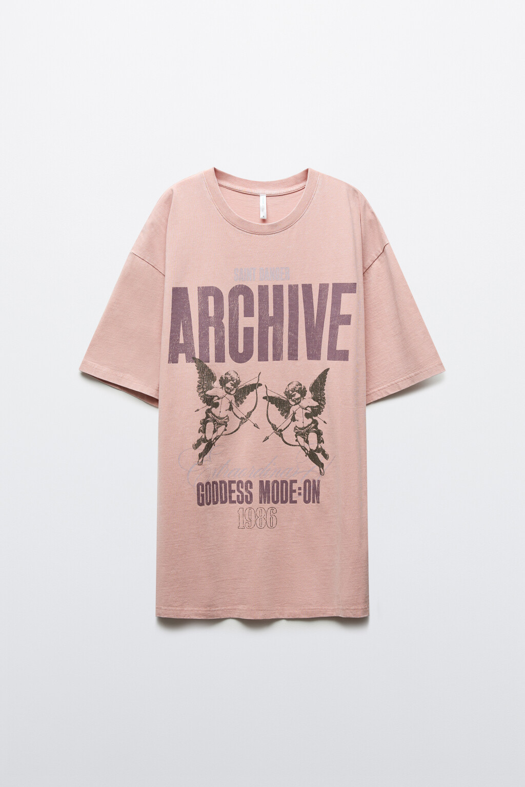 Футболка хлопковая oversize с принтом и варкой - цвет розовый - 1