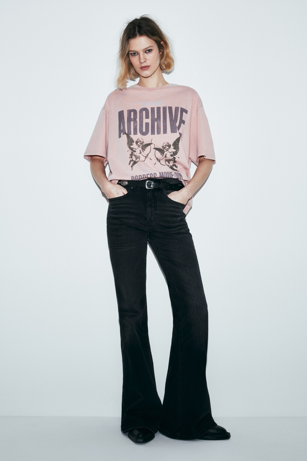 Футболка хлопковая oversize с принтом и варкой - цвет розовый - 4