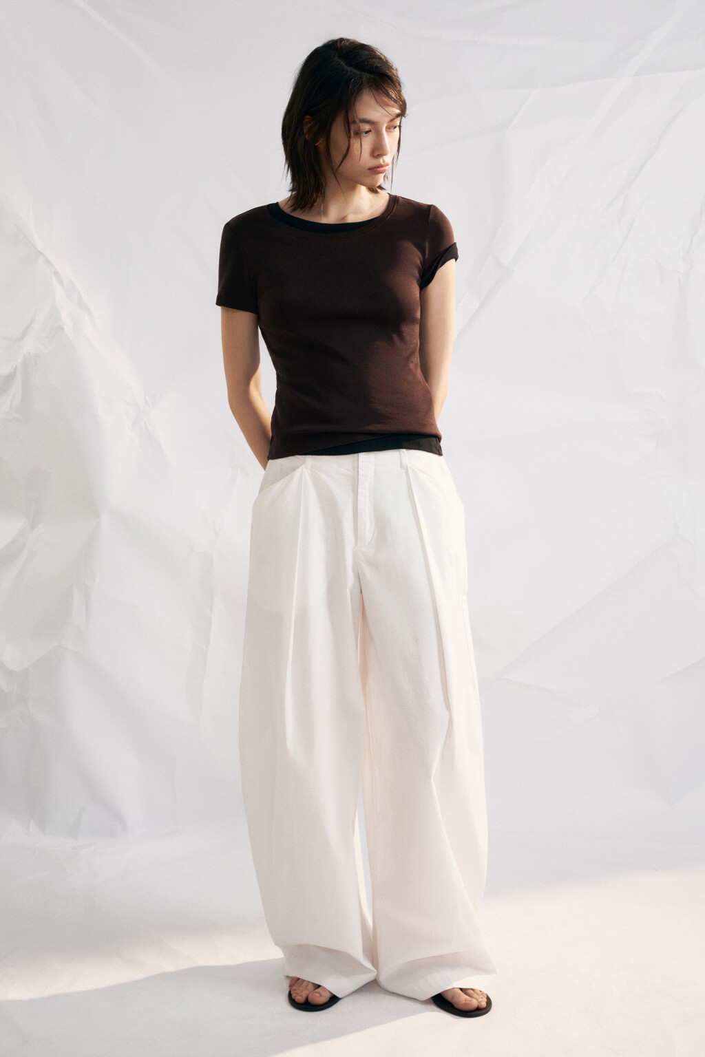 Футболка облегающая хлопковая базовая - цвет коричневый - 4