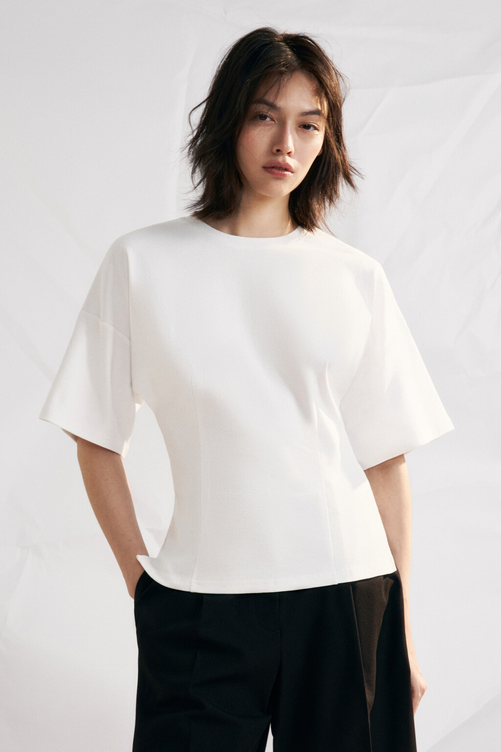 Футболка-топ хлопковая приталенная - цвет белый - 3