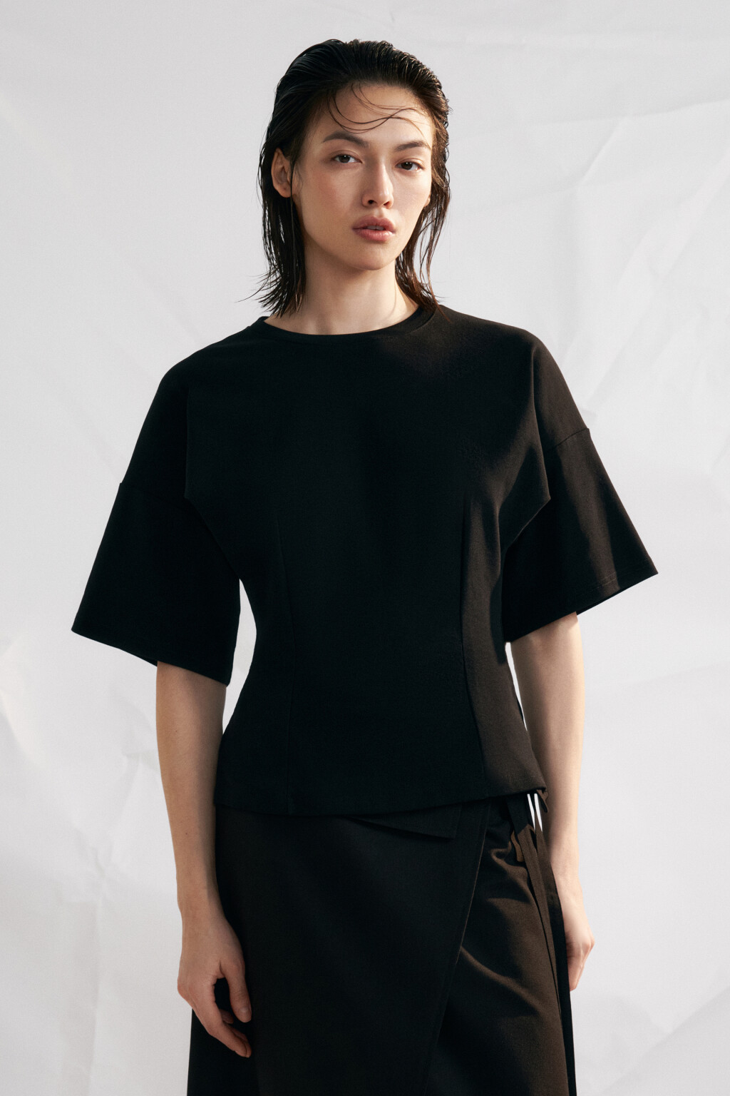 Футболка-топ хлопковая приталенная - цвет черный - 1