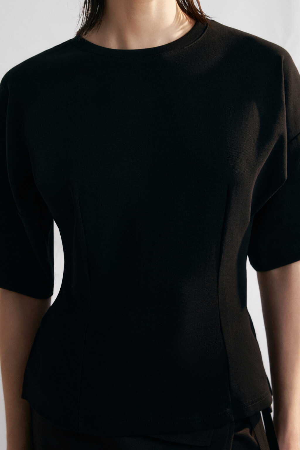 Футболка-топ хлопковая приталенная - цвет черный - 4