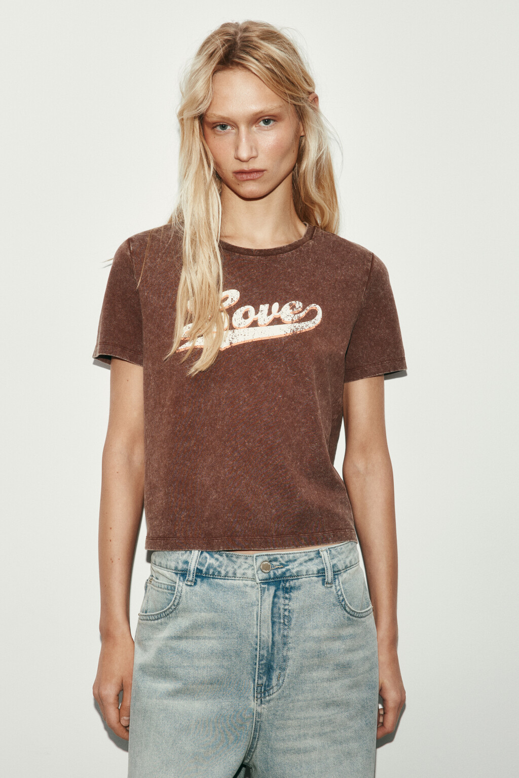 Футболка прямая с принтом - цвет коричневый - 2