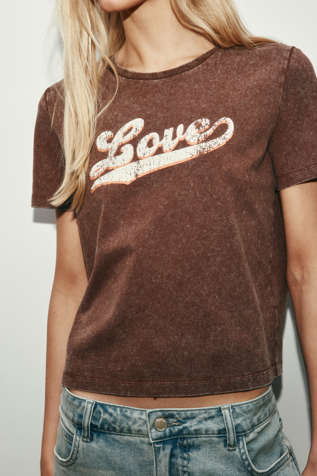 Футболка прямая с принтом - цвет коричневый - 5