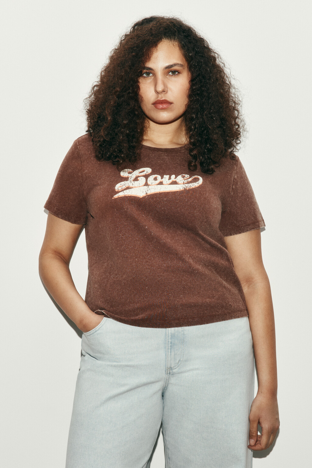 Футболка прямая с принтом - цвет коричневый - 3