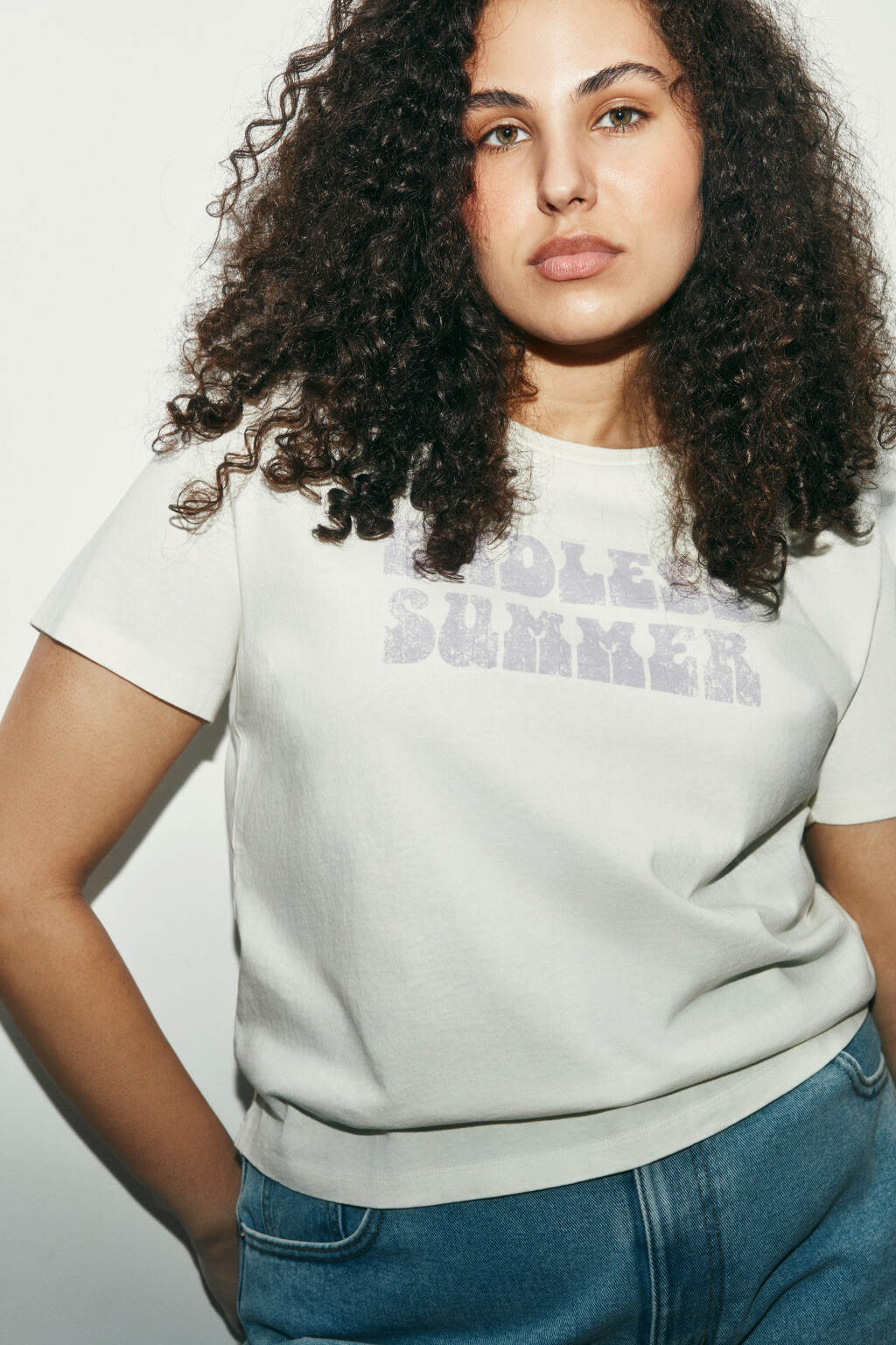 Футболка прямая с принтом - цвет белый - 1