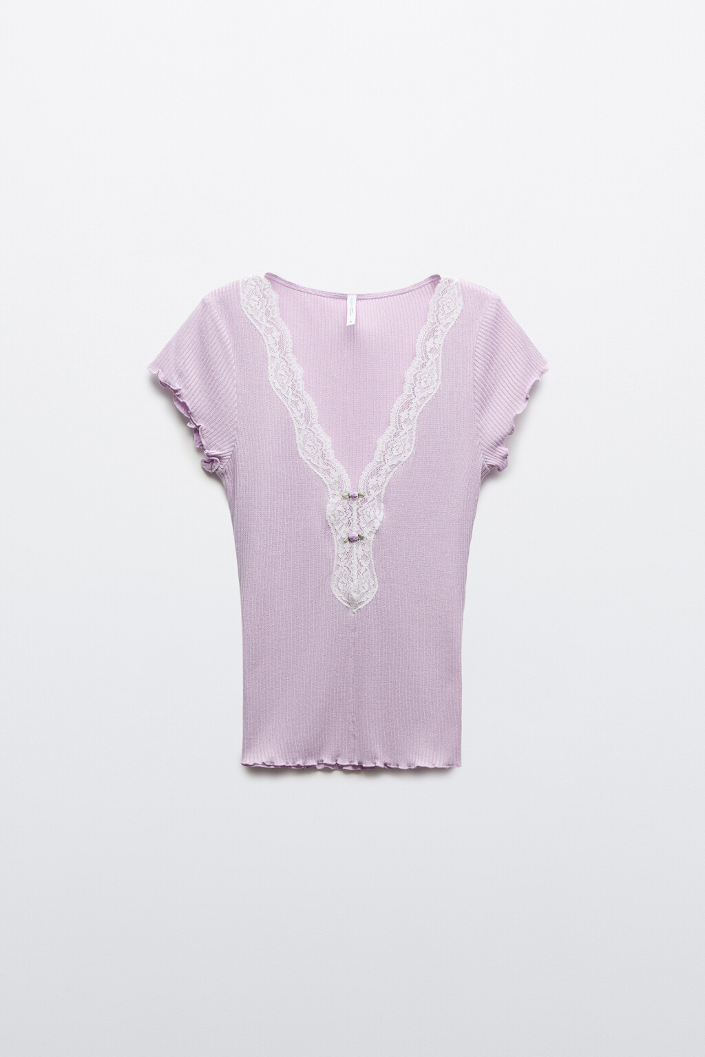 Блузка-топ облегающая в рубчик с кружевом - цвет сиреневый - 7
