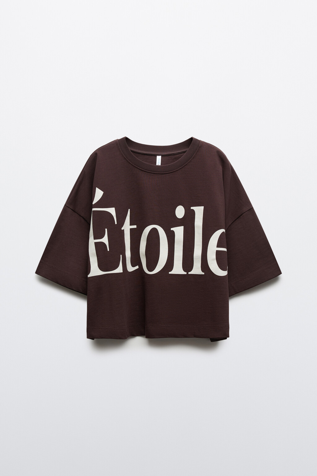 Футболка оверсайз хлопковая укороченная с принтом - цвет коричневый - 1