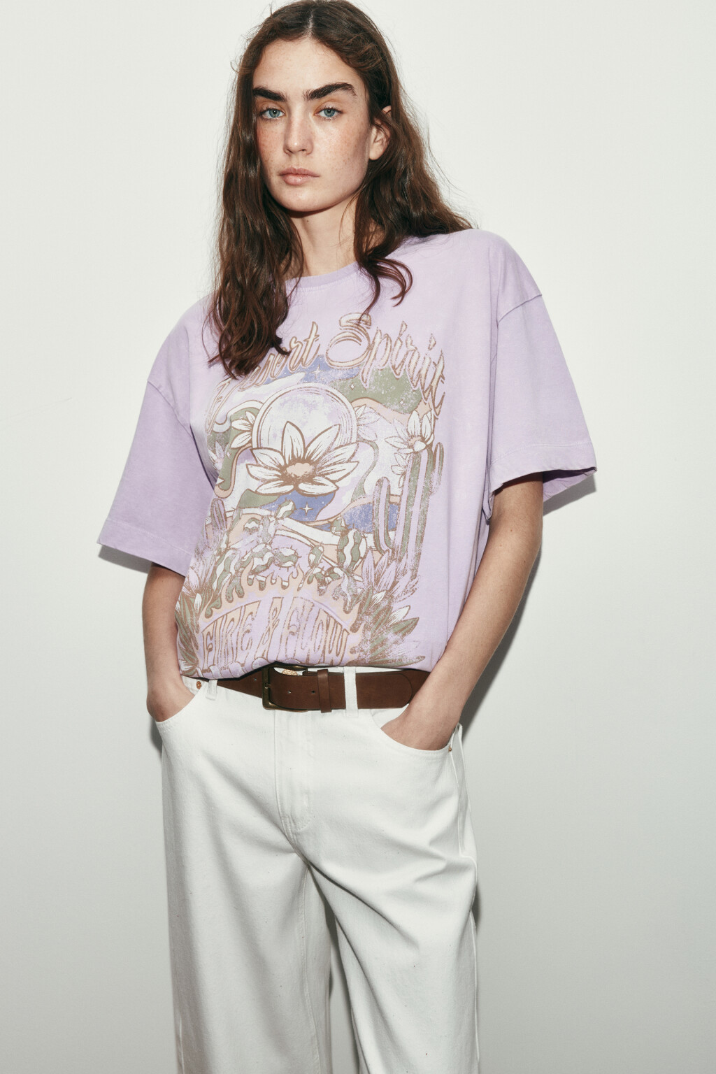 Футболка хлопковая с принтом и вареным эффектом - цвет фиолетовый - 1