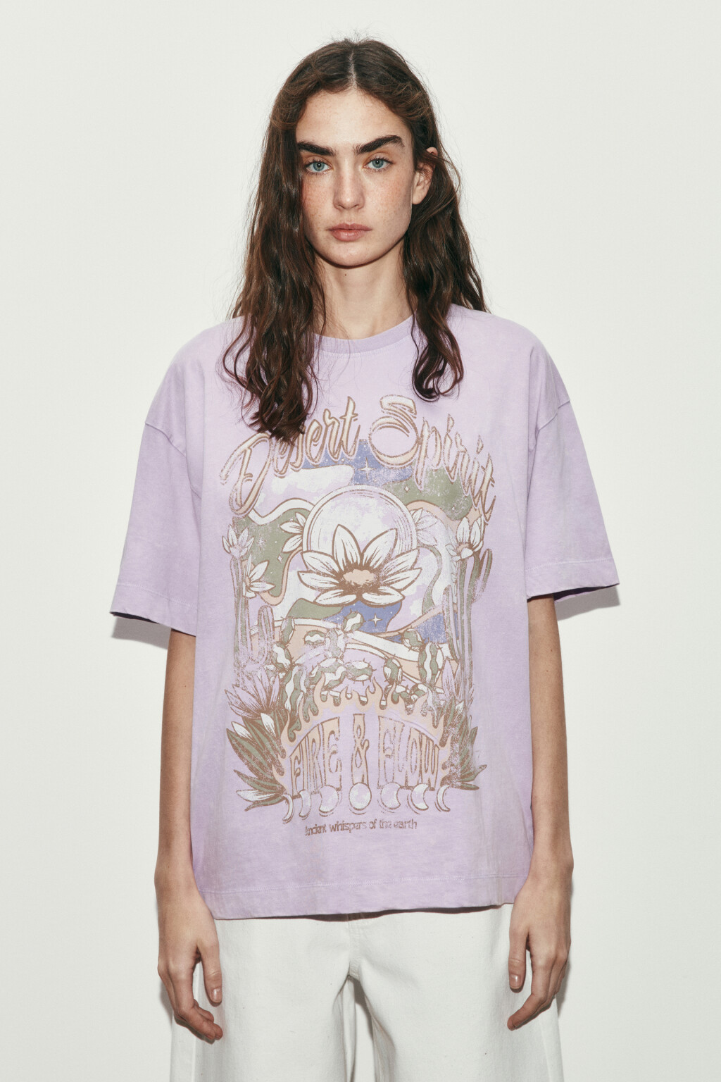 Футболка хлопковая с принтом и вареным эффектом - цвет фиолетовый - 2