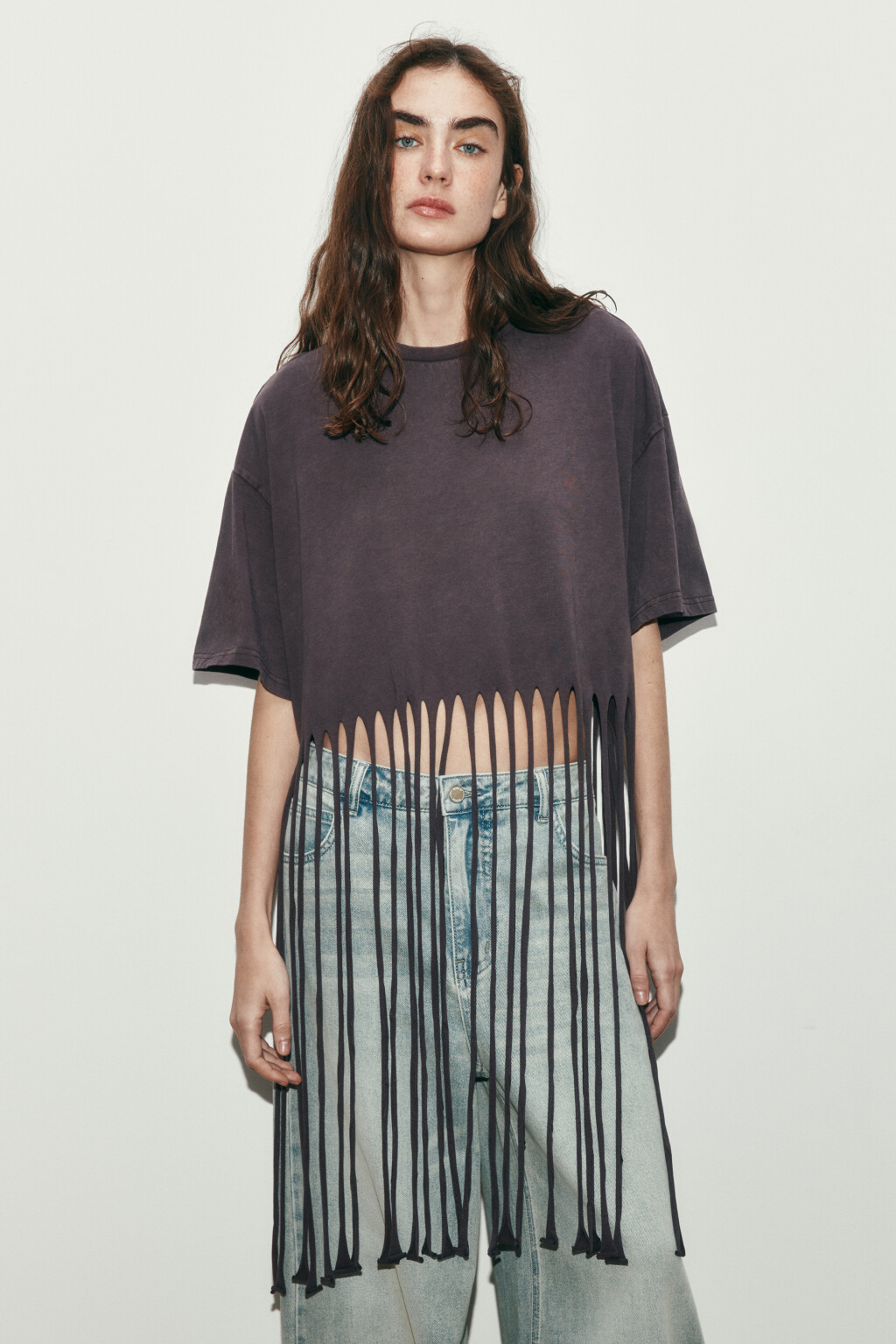 Футболка-топ с длинной бахромой - цвет коричневый - 2