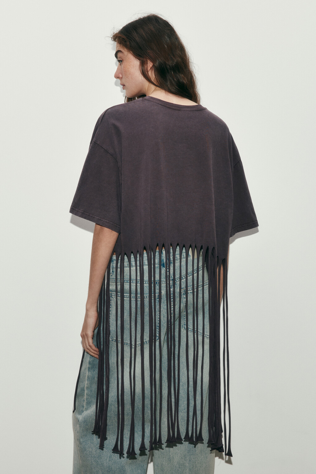 Футболка-топ с длинной бахромой - цвет коричневый - 3