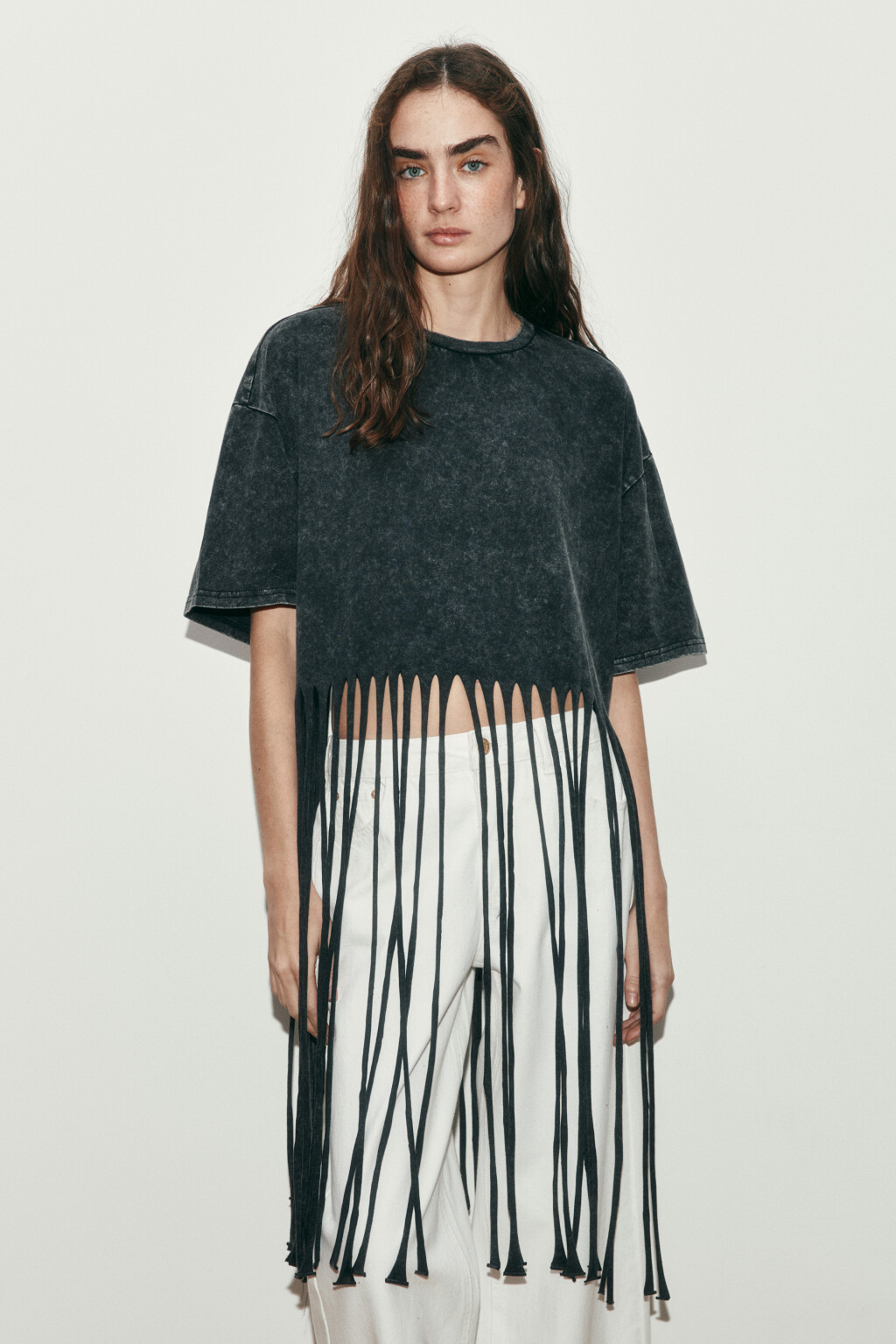 Футболка-топ с длинной бахромой - цвет серый - 2