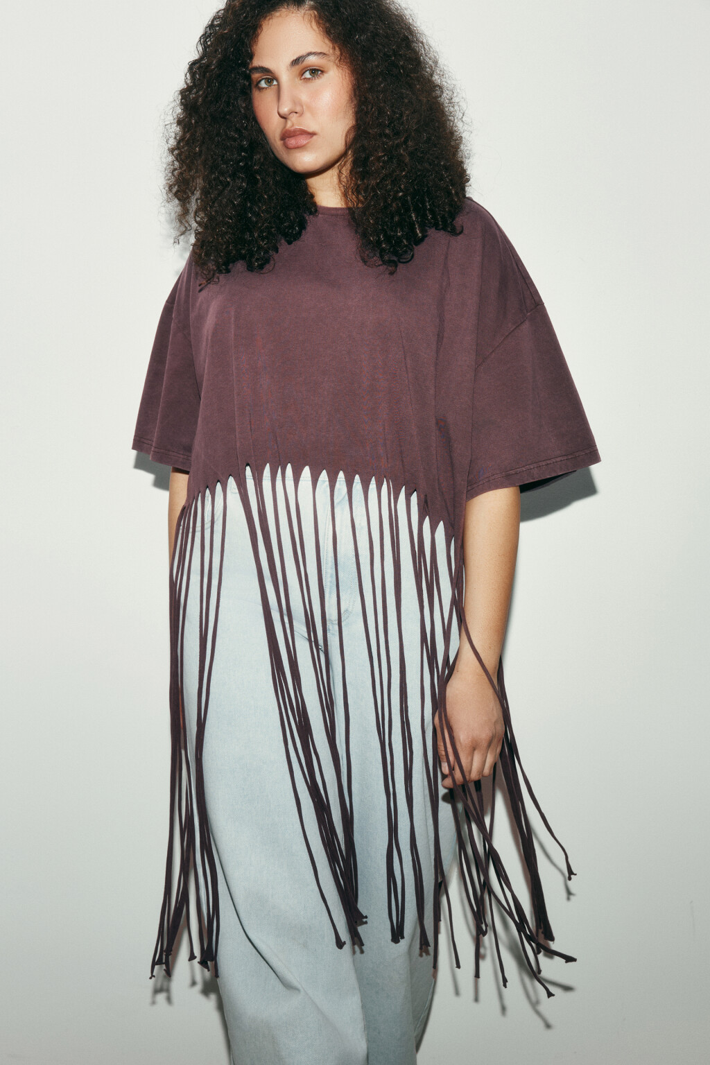 Футболка-топ с длинной бахромой - цвет коричневый - 1