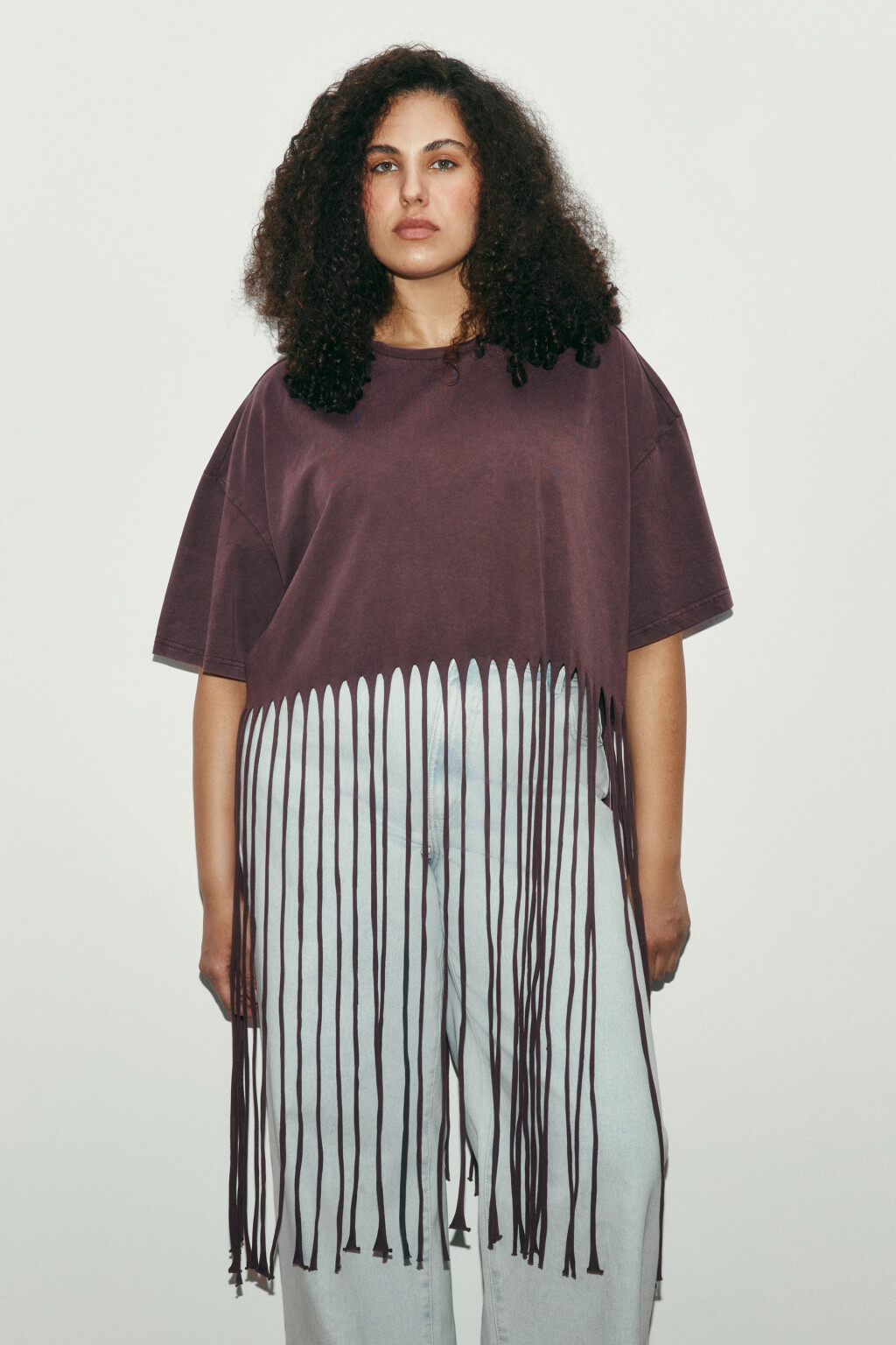 Футболка-топ с длинной бахромой - цвет коричневый - 2
