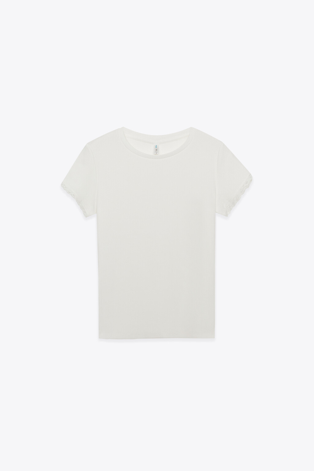 Футболка облегающая в рубчик с кружевом на рукавах - цвет белый - 7