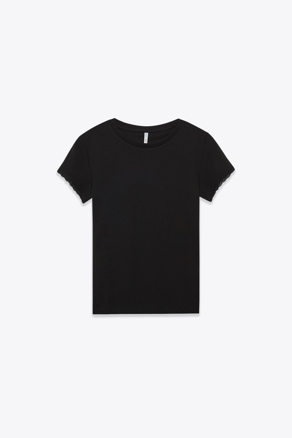 Футболка облегающая в рубчик с кружевом на рукавах - цвет черный - 7