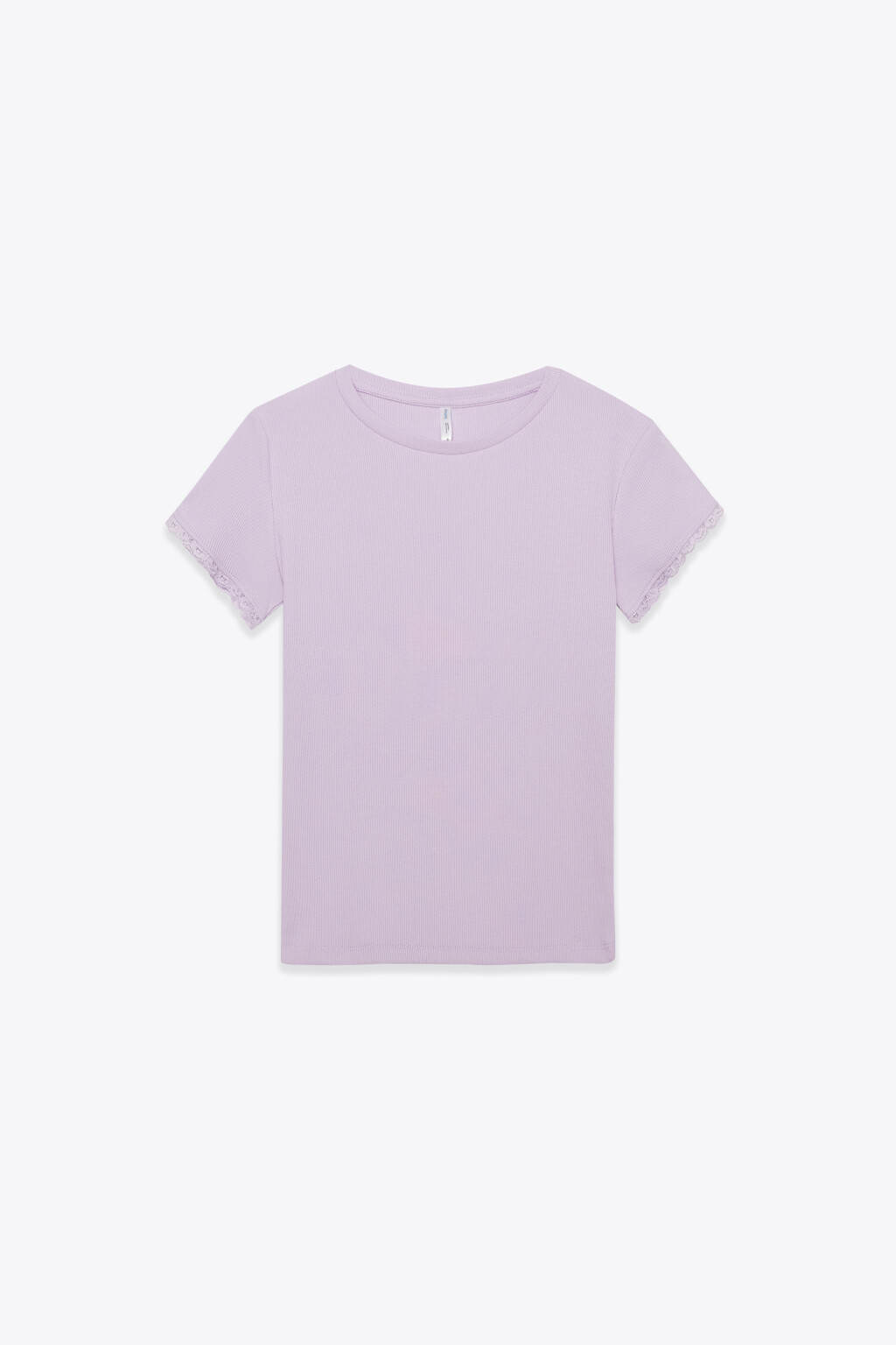 Футболка облегающая в рубчик с кружевом на рукавах - цвет сиреневый - 7